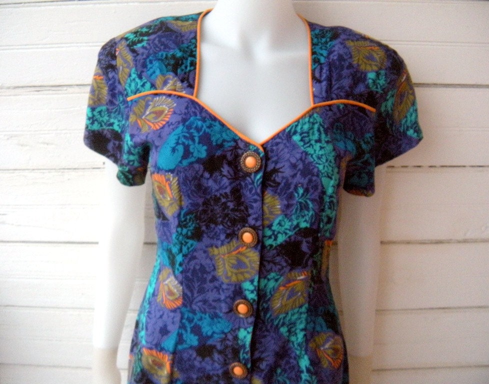 Vintage 80s does 40s Abstract Wiggle Dress Sz Med