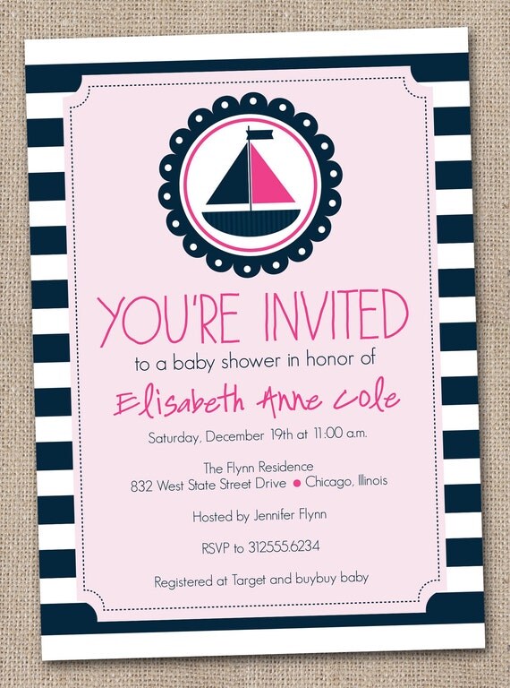 Nautical Baby Shower Invitation Printable Pink Sailboat Il_570xn