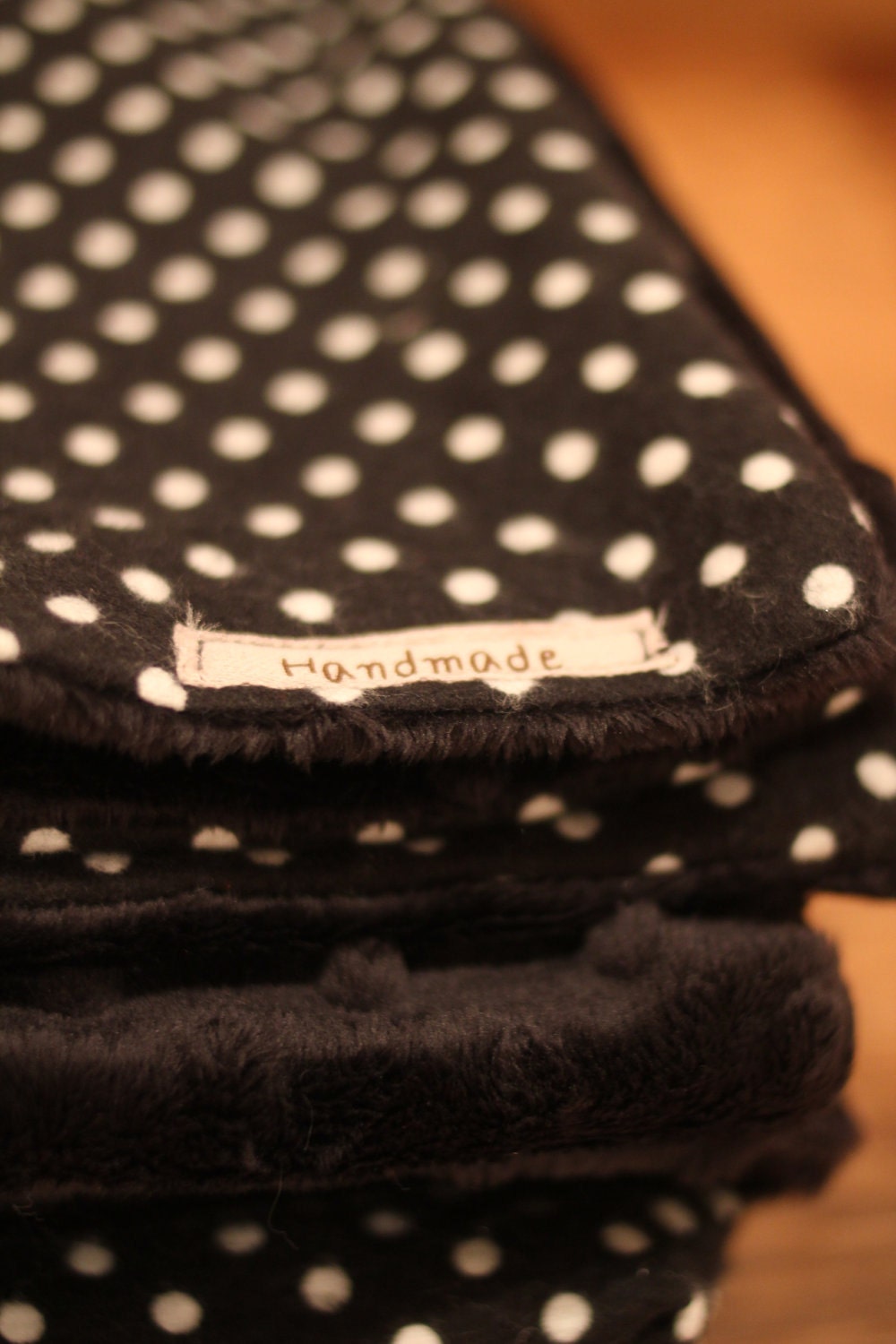 Black and White PolkaDot with Black Minky Dot Snuggle Cuddly Free SH in US