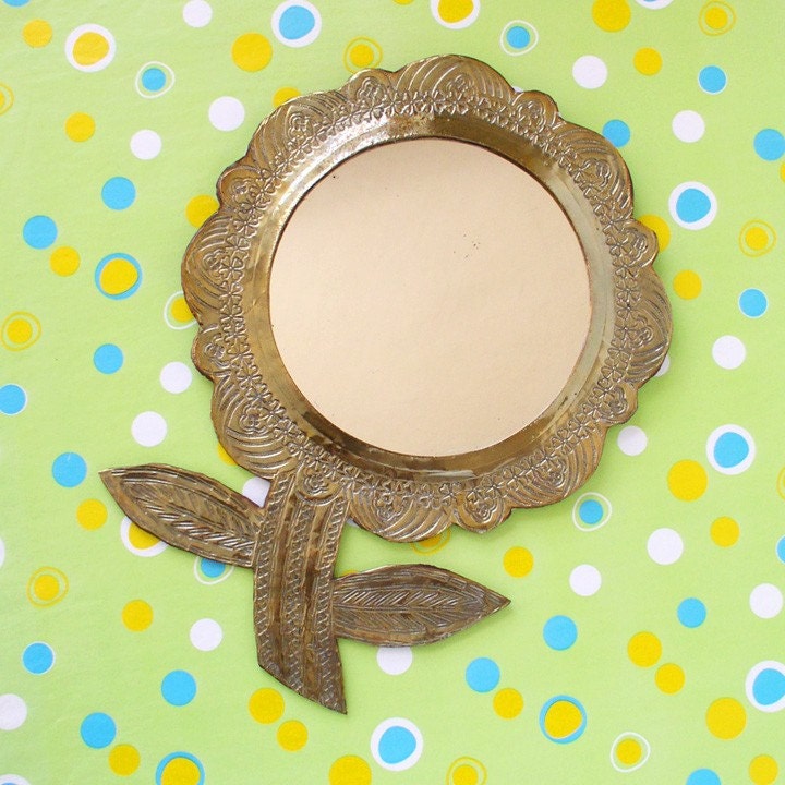 Flower shaped round mirror wallhanging vintage by by kitschcafe