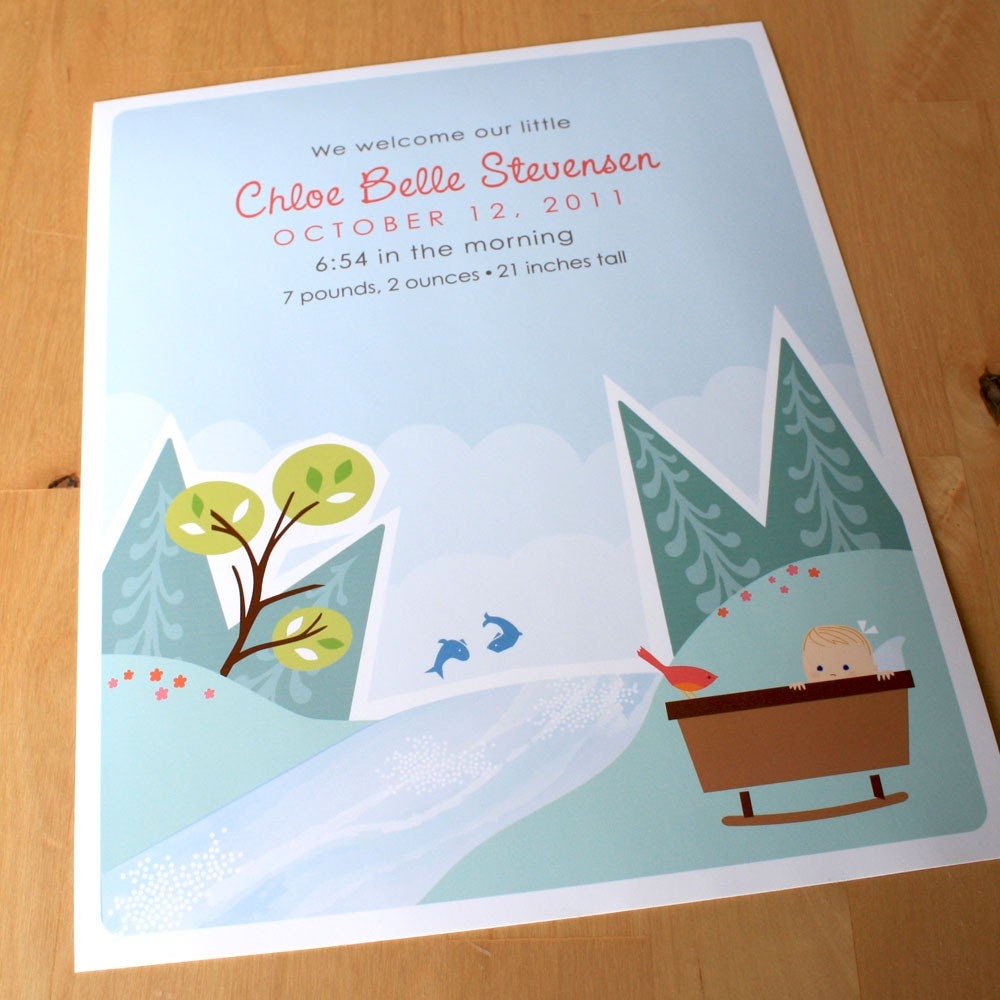 Custom Baby Announcement Art Print - 8 x 10