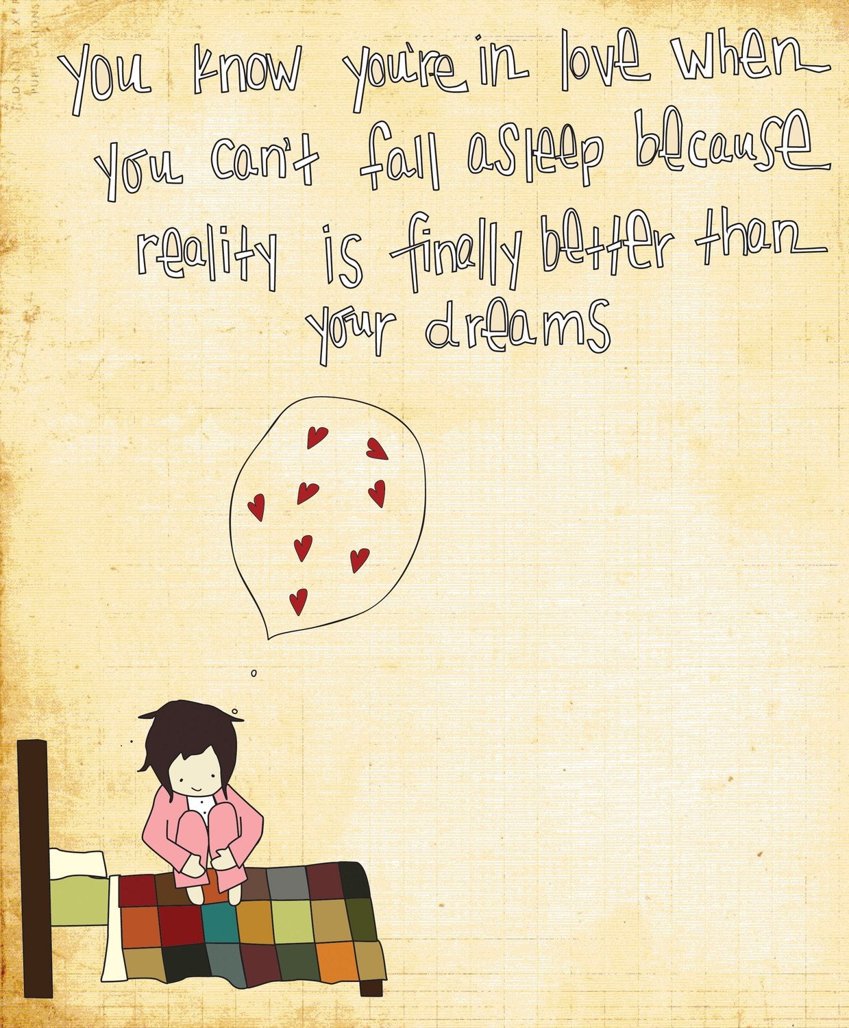 Wall Art - 8x10 Illustration Art Print - Reality Is Better - Valentine's Day, Love, Dreams, Dr. Seuss, Quote, Quilt, Hearts, Wall Decor