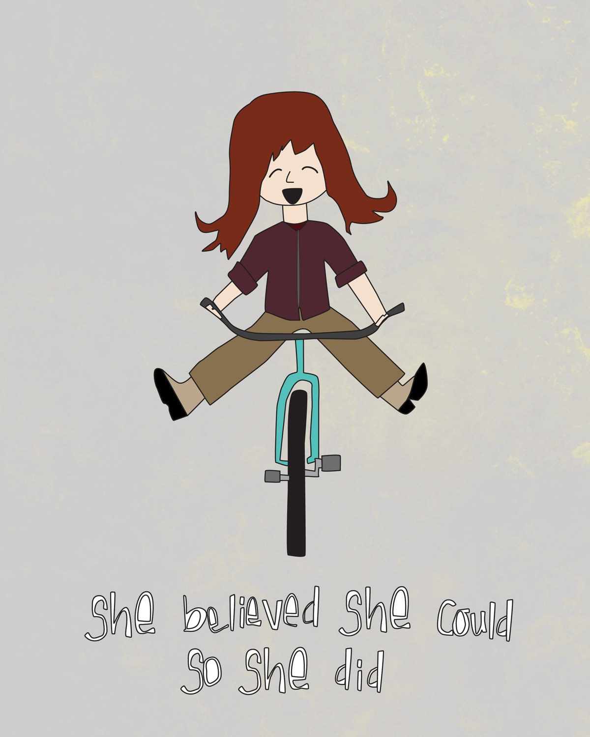 Wall Art - 8x10 Illustration Art Print - You Can Do Anything - Cute, Motivational, Bike, Inspirational, Wall Decor