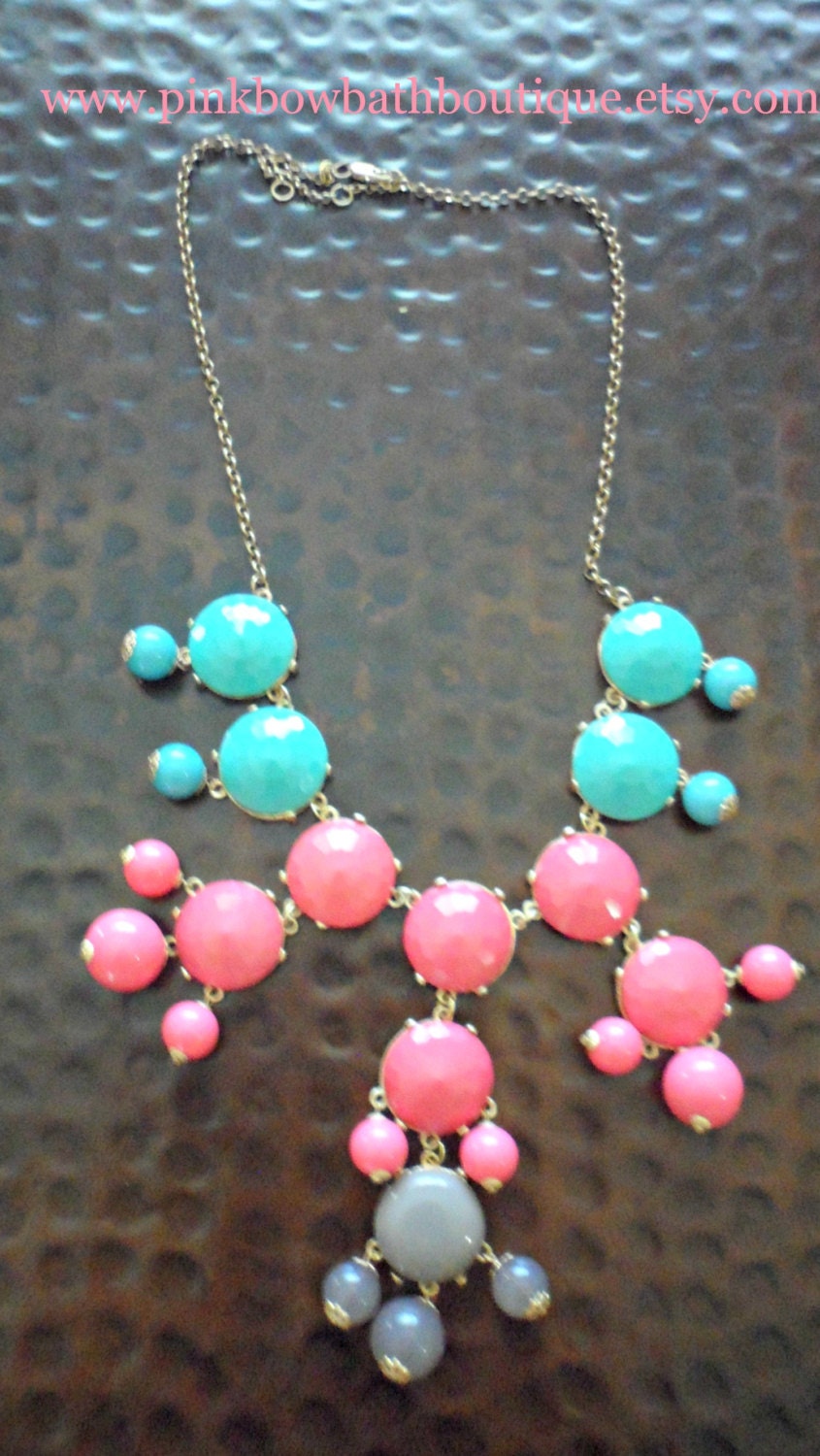 Pink Grey and Teal Color Blocked Bubble Statement Necklace