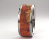 Titanium Ring - Rare Amboyna Burl Wood Inlaid