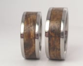 Black Ash Burl Wood Inlaid in Titanium Ring - Wooden Wedding Set