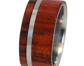 Titanium Ring Wooden Band with Bubinga Wood Inlay
