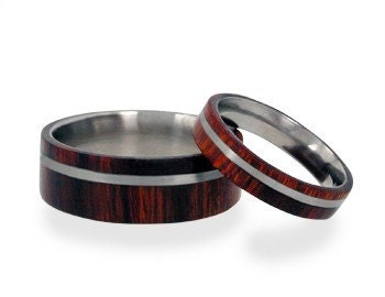 Wooden Wedding Bands - Ironwood on a Titanium Band with Titanium Pinstripe Inlay