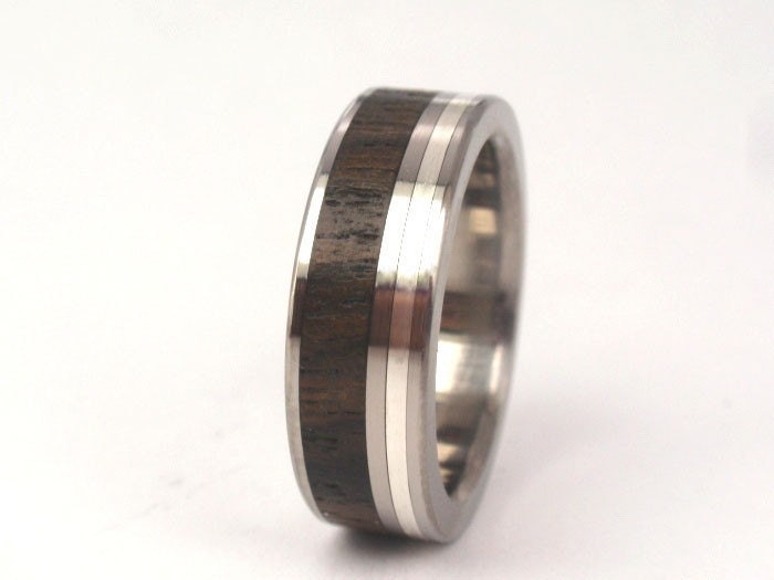 Titanium Ring with Platinum and Zircote Wood Inlay - fantastic modern wedding band