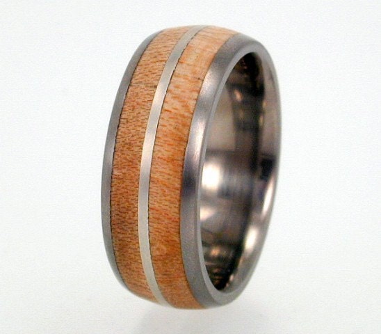 Reserved listing for Matt - Titanium with Interchangeable Maple Wood and Sterling Silver Inlay Ring