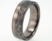 Gibeon Meteorite (4mm) and Sterling Silver inlay Titanium Wedding Band