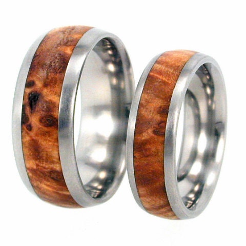 Wood Ring Wedding Band a Titanium Ring with Black Ash Burl Wood Inlay  - Wooden Wedding band