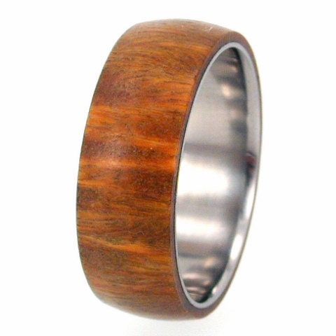 Wood Ring - Lignum Vitae Wood Overlay on Titanium Band - Wedding band