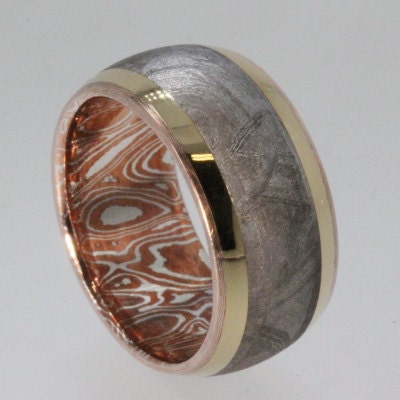 Wedding Band / Meteorite Ring / Mokume and 18K Yellow Gold Wedding Band