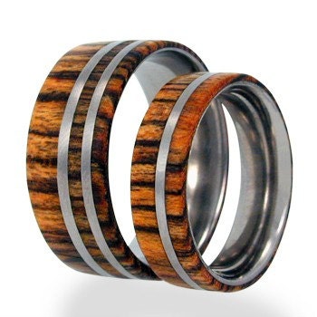 Wood Rings - Bocote Wood Overlaid on Titanium Band