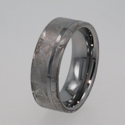 Meteorite Ring Tungsten Wedding Band inlaid with solid Gibeon Meteorite - 8mm