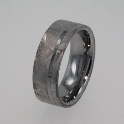 Meteorite Ring Tungsten Wedding Band inlaid with solid Gibeon Meteorite - 8mm