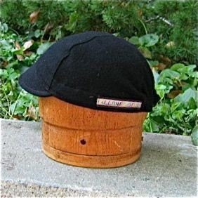 Black Cashmere Wool Blend with Red Stitching Cycling Cap Handmade