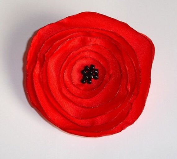Pretty Red Poppy Fabric Flower Corsage - Hand Made