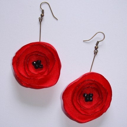 Pretty Red Poppy Fabric Flower Corsage - Hand Made