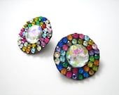 Bright and Colorful Rainbow Rhinestone Statement Earrings, Round Crystal AB Jewel, Light Weight  Fashion Accessory