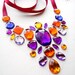 Statement Rhinestone Illusion Necklace, Unique Fashion with Purple, Golden Yellow and Orange Rhinestones