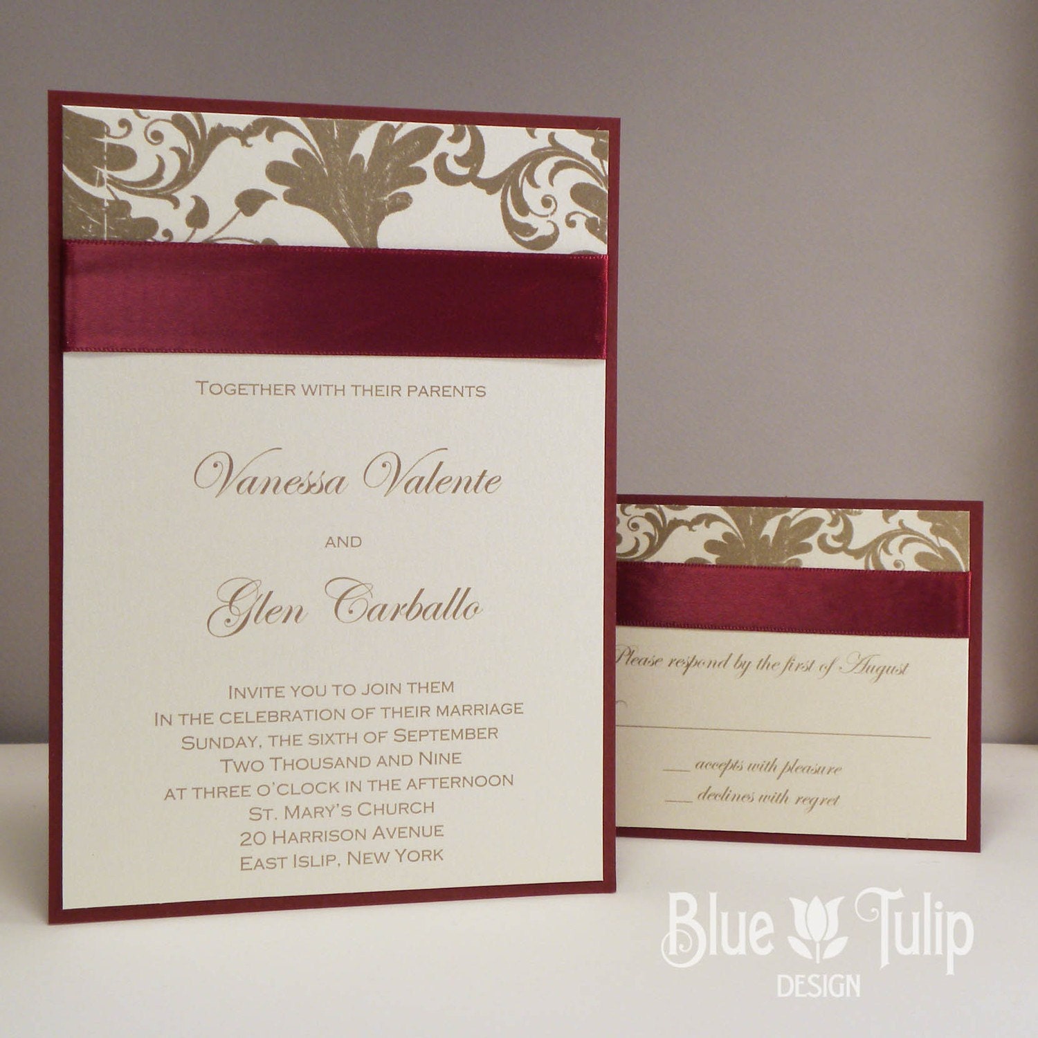Elegant Damask Invitation with Vintage Gold Raised Ink