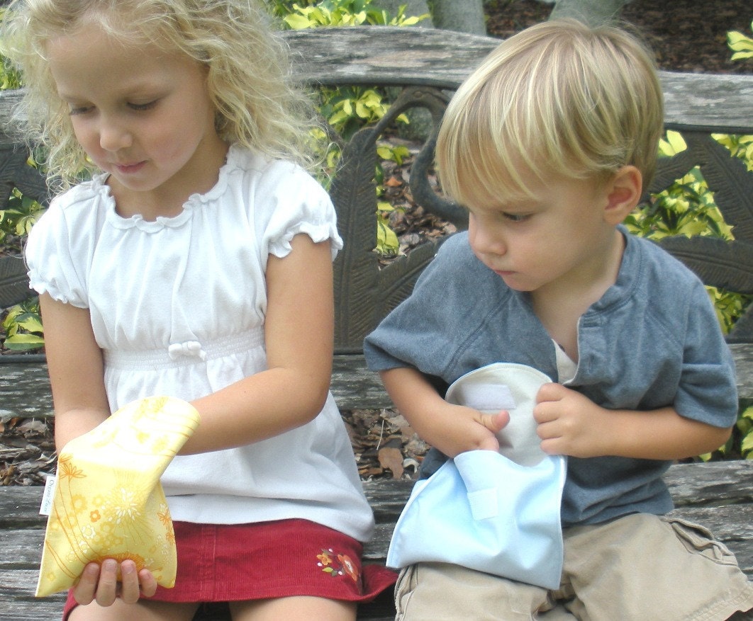 6 Reusable Eco Sandwich/Snack Bags - Completely Organic Cotton - Choose your colors and sizes - Back to School