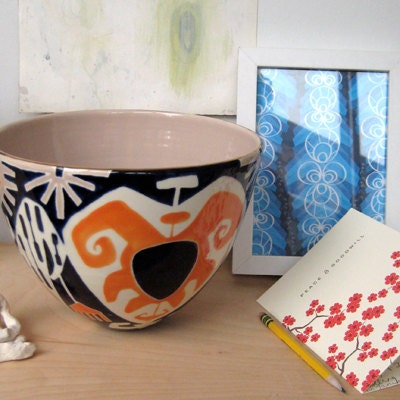 Small Bee Bowl Ikat in Tangerine