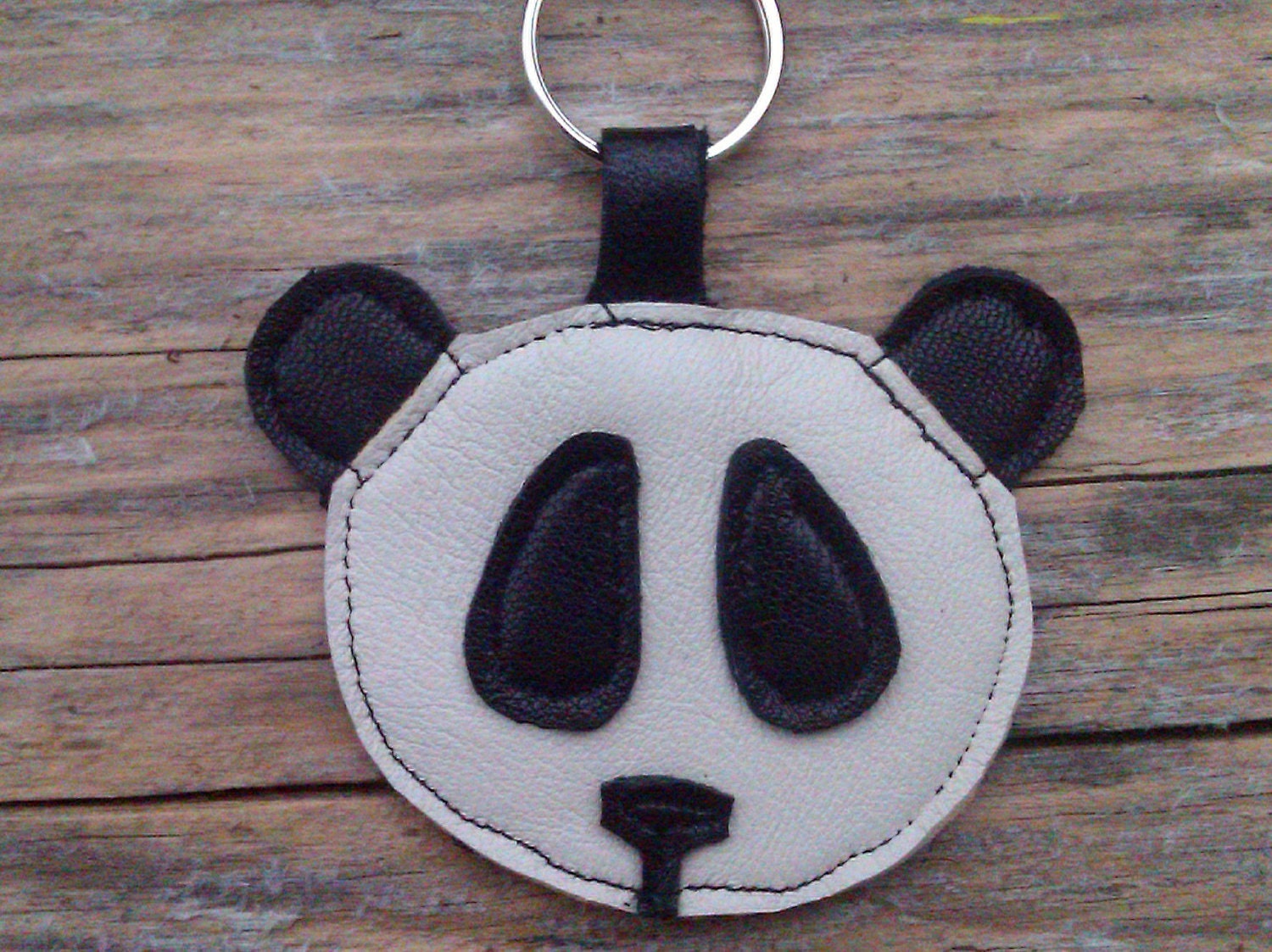 recycled leather panda keychain. UK FREE SHIPPING
