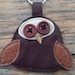 Brown recycled leather owl keychain.UK FREE SHIPPING