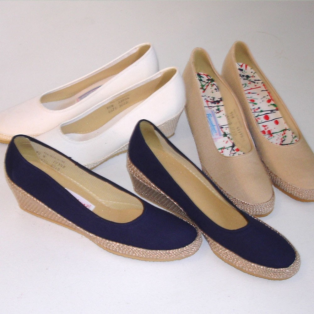 deadstock vintage espadrilles canvas wedge sandals in navy blue 9N