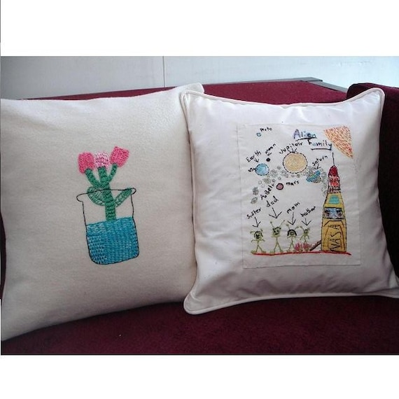 Custom embroidered pillow  cover  - your  child's artwork (or your own)