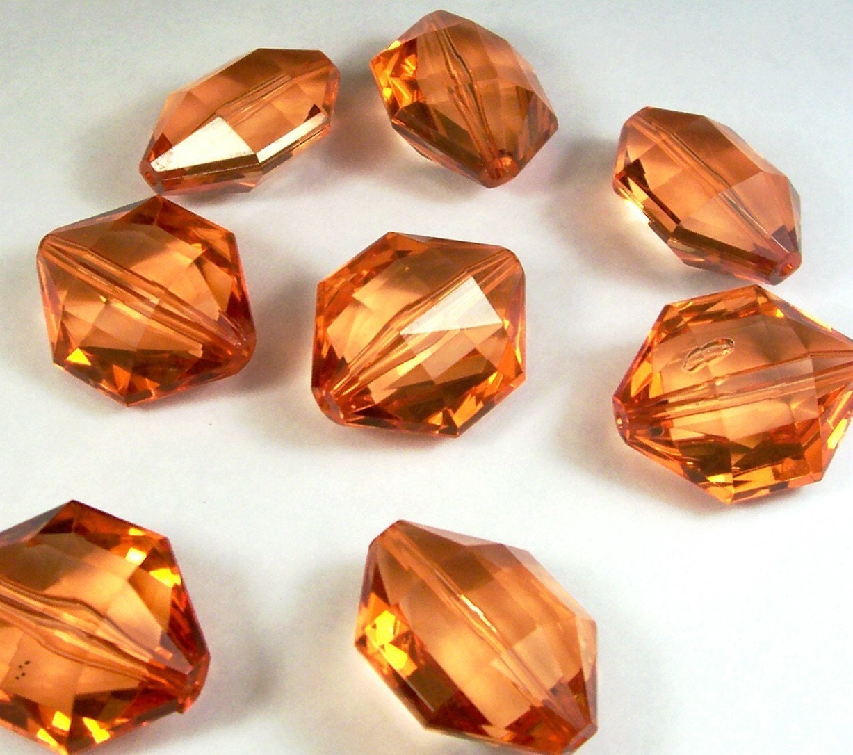 Vintage large bright orange hexagon faceted lucite beads X 8