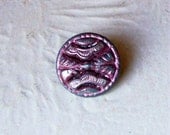 Antique red tinted silver metal button X 1