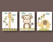 Nursery wall art, nursery art, baby nursery, kids room decor, giraffe, monkey, elephant, jungle, Set of 3, 8 x 10 Prints Old Buddies