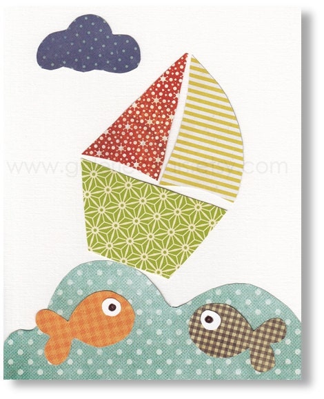 Nursery Decor Boy, baby boy nursery, kids wall art, kids print, kids boat, nursery art, fish, Oh Mon Bateau 8x10 print from Paris