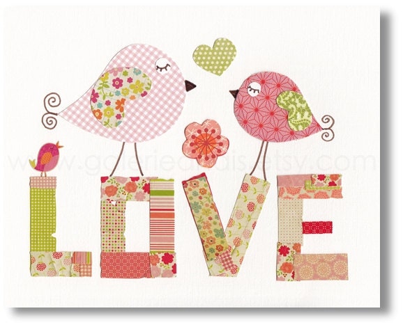 Nursery art prints, baby nursery decor, nursery wall art, children wall art, kids art, Birds, Love 8x10 print