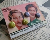Mini confetti Lucite earrings sparkly parma violet and zesty lime green