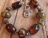 Statement  Stone Beaded Lampwork choker Burgandy Agate KALEIDOSCOPE 9 Rootbeer and Natural Agate with Swarovski and Sterling Chain Choker