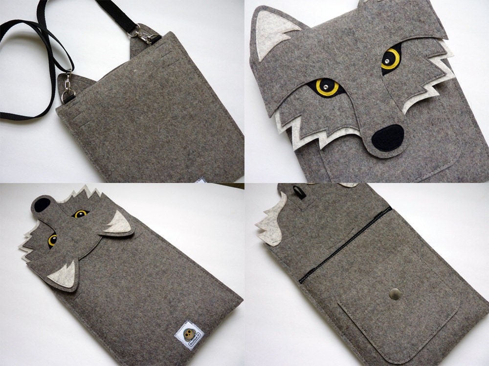 Wolf MacBook Air 11 inch sleeve - Gray felt - MADE TO ORDER