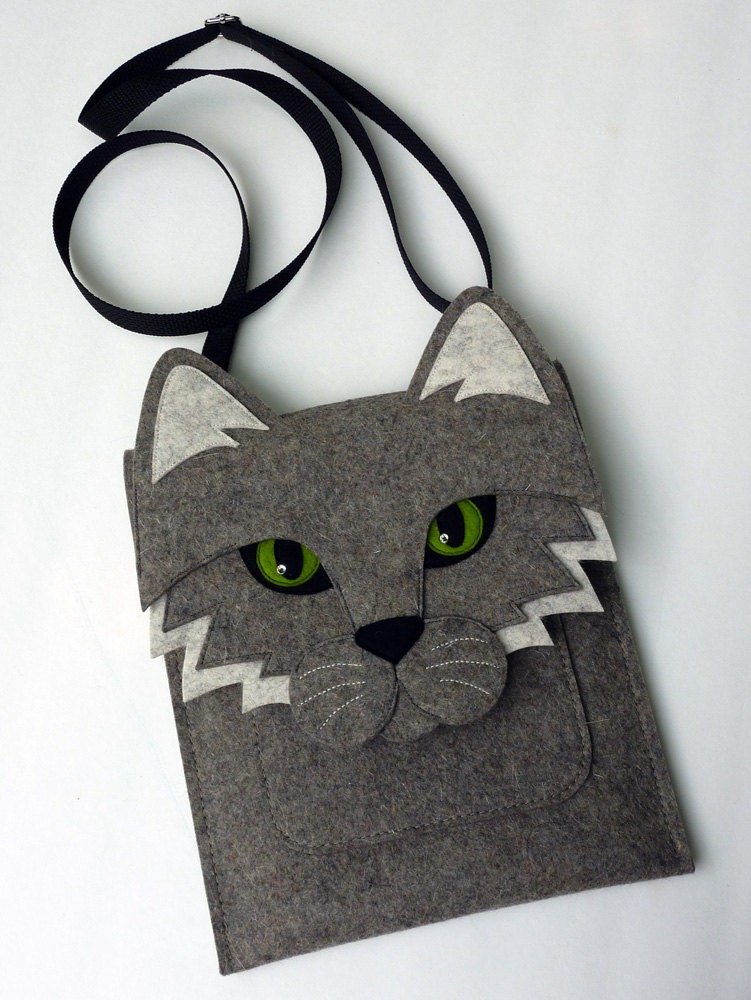 Cat MacBook Air 13 inch sleeve - Gray felt - Made to order