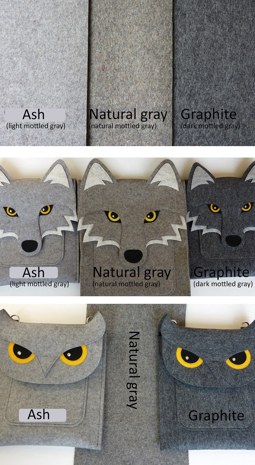 Wolf MacBook Air 11 inch sleeve - Gray felt - MADE TO ORDER