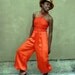 sz s vintage 70s hot orange satin disco fever jumpsuit