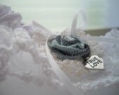 White Wedding Garter Handmade With Vintage Zipper Flower True Love