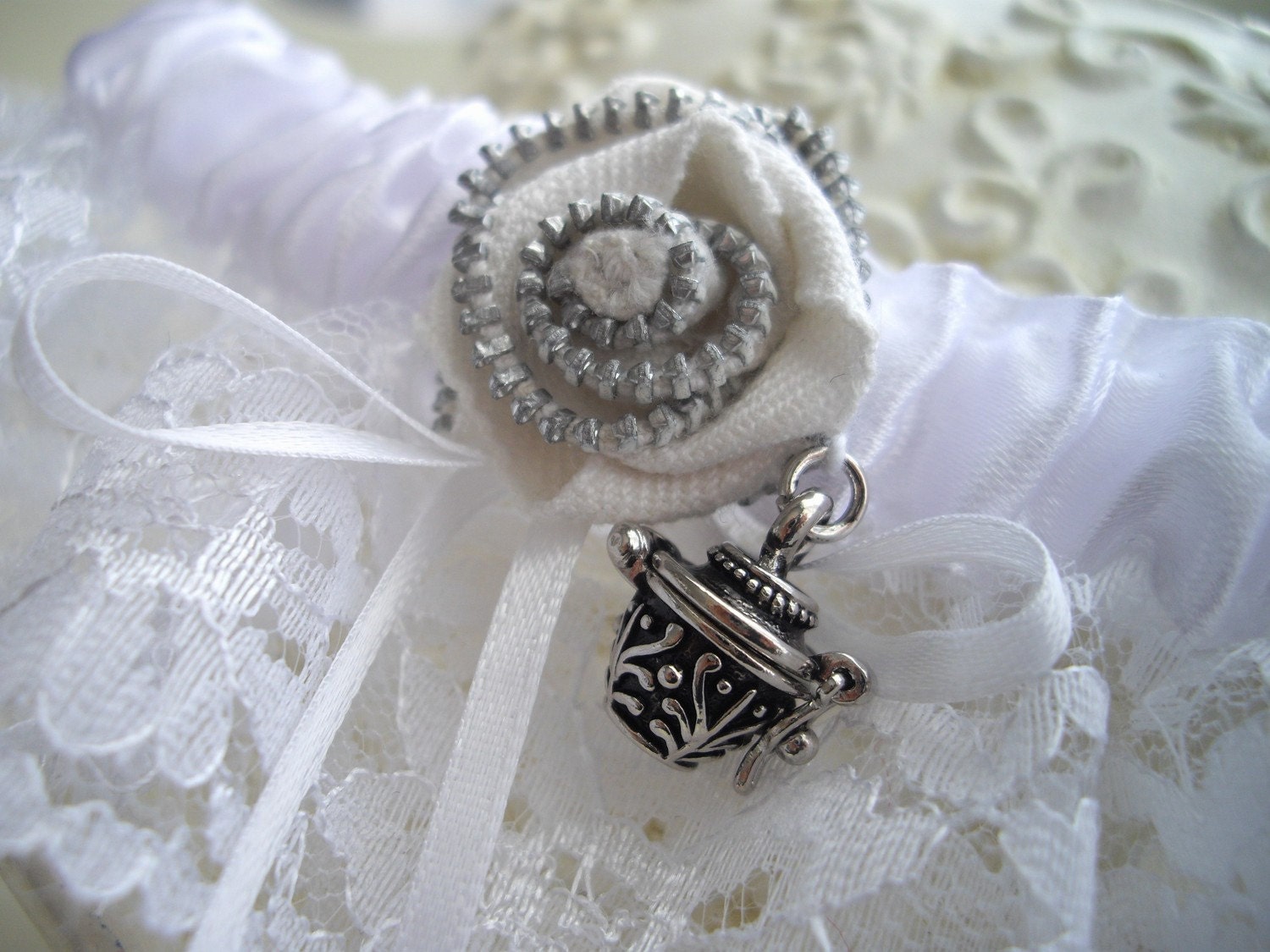 White Garter Keepsake Handmade