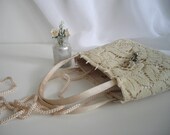 Cream Lace Upcycled Evening Purse With Vintage Porcelaine Rose Accent Keepsake Brooch