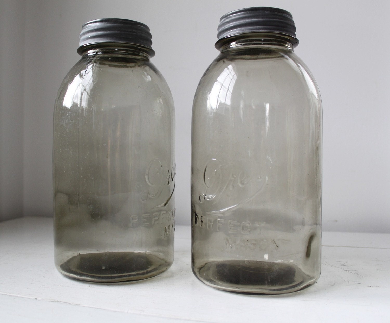 vintage 1930s DREY grey perfect mason jars by