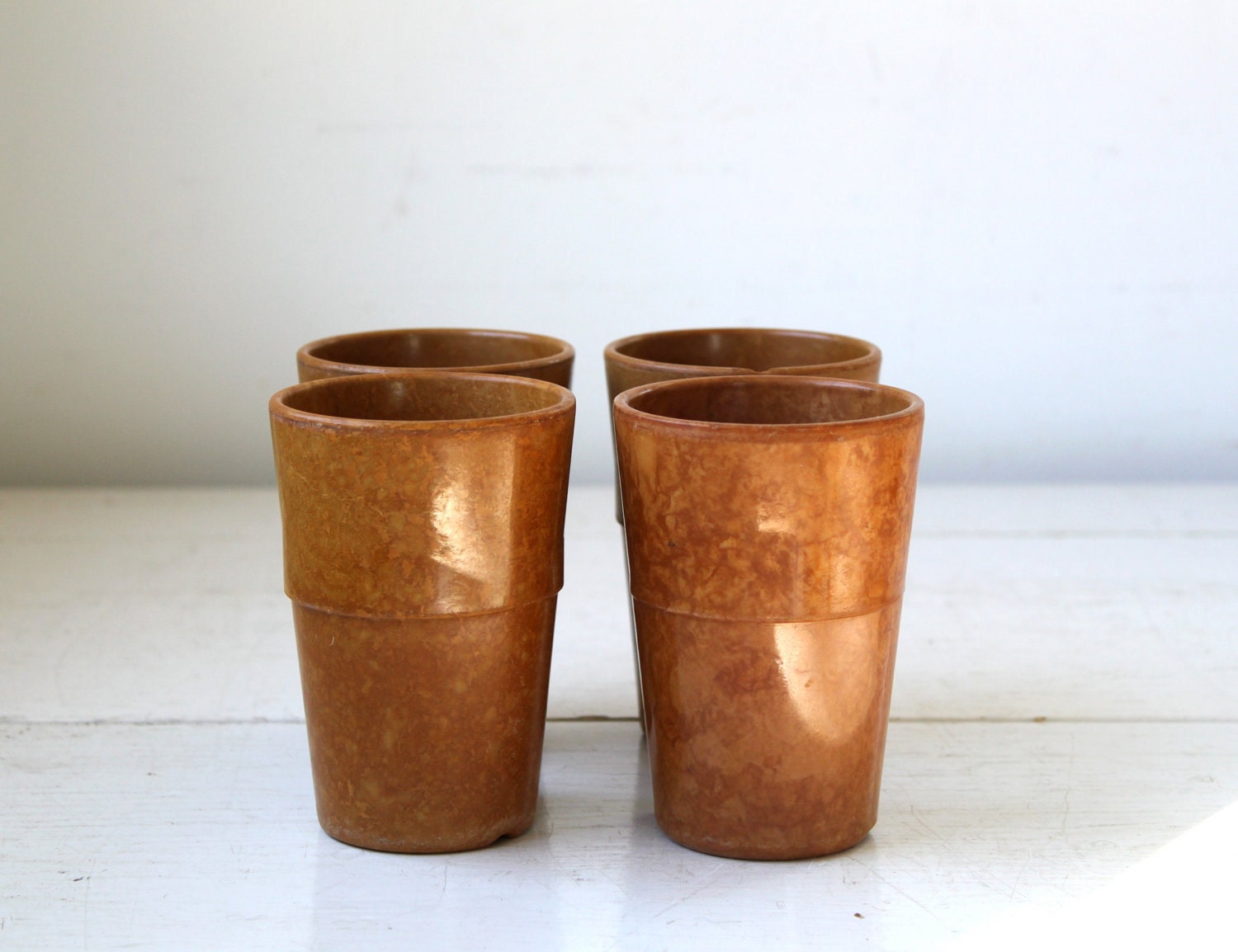 vintage army mess tumblers, set of 3. Korean War 1950s bakelite melmac. father's day, military, picnics / the COLD DRINK glasses