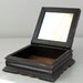Antique wood box. Stencil lid, mirror inside. 1800s. Primitive rustic.